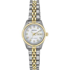 Womens Two Tone Bracelet Watch Crystal Accents Mother of Pearl Dial Date